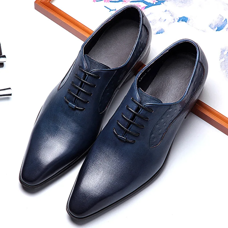 

Men's Business Dress Leather Shoes with Cowhide Embossed on The Toe Layer Trendy Korean Fashion Leather Shoes for Men