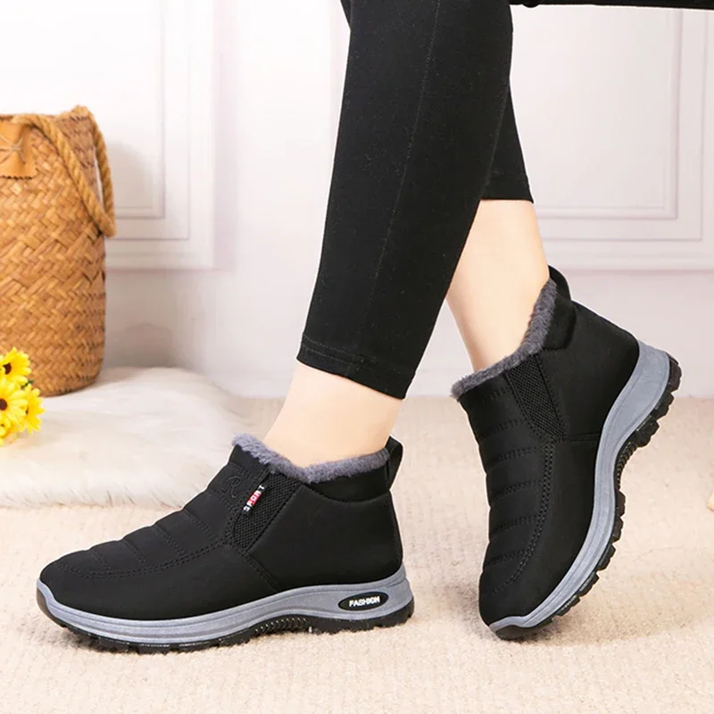 Wasserdichte Winterstiefel für Damen 2025 Neue Plüsch-Schneestiefel Damen-Knöchelstiefel Warme Schwarze Paar-Baumwoll-Plateauschuhe – Detail 10