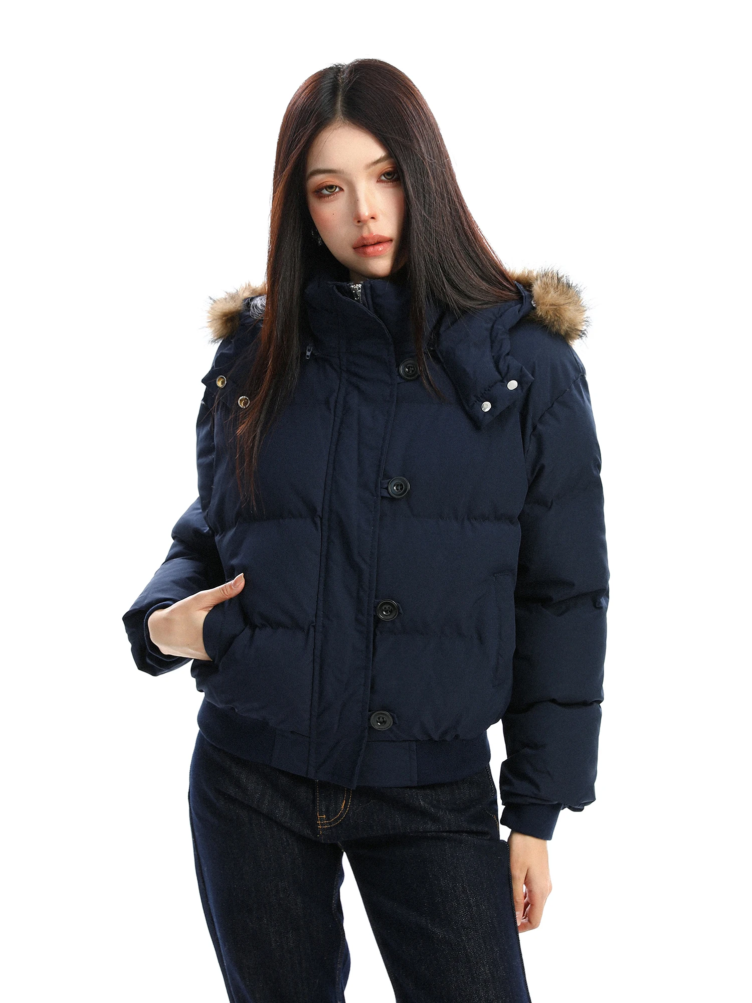 

Женское пальто с хлопковой подкладкой Thiened ort down Jaet со съемным меховым воротником, зимняя теплая верхняя одежда, повседневная одежда