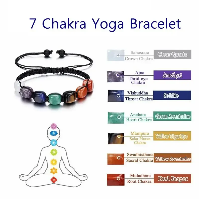 7Chakra Bracelets Reiki Natural Stone Braided Couple Bracelet Healing Irregular Bead Handmade String Rope Adjustable Yoga Bangle