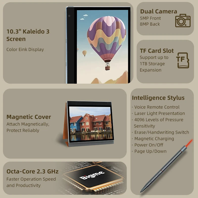 قارئ الكتب الإلكترونية Bigme InkNote Color+ Lite، كتاب إلكتروني ملون مقاس 10.3 بوصة، نظام التشغيل Android يدعم قارئ القارئ يشبه الورق Google Play