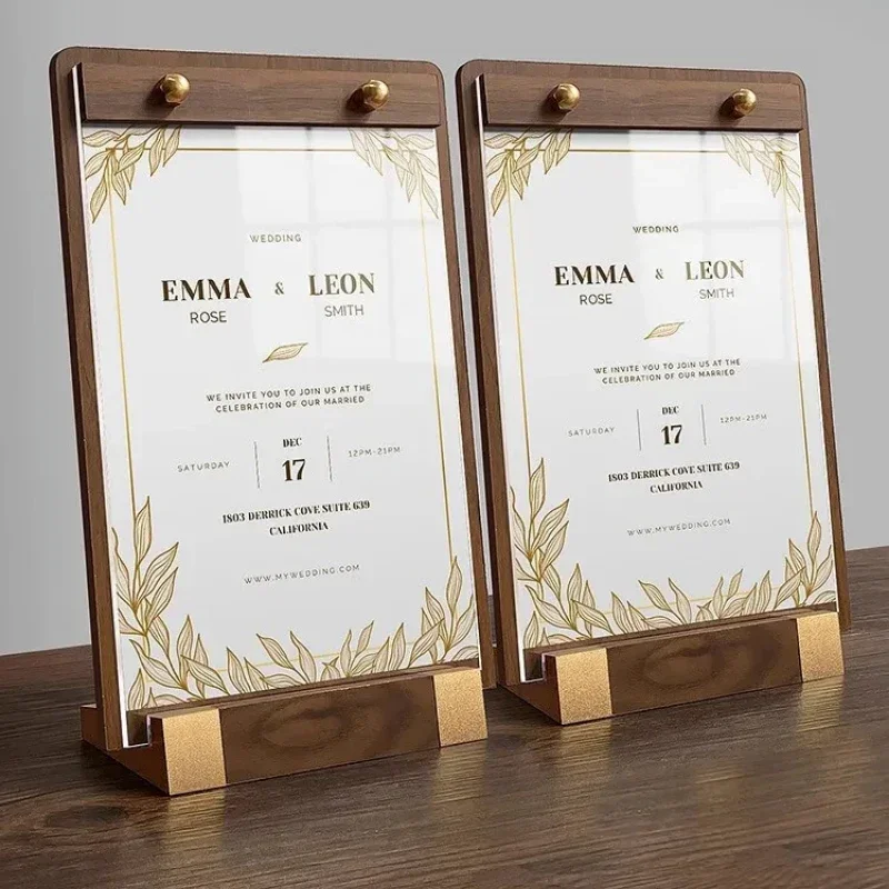 Prancheta de menu de madeira de nogueira de alta qualidade a4/a5 placa de exibição sólida para cafeterias elegante lista de preços suporte de menu expositor