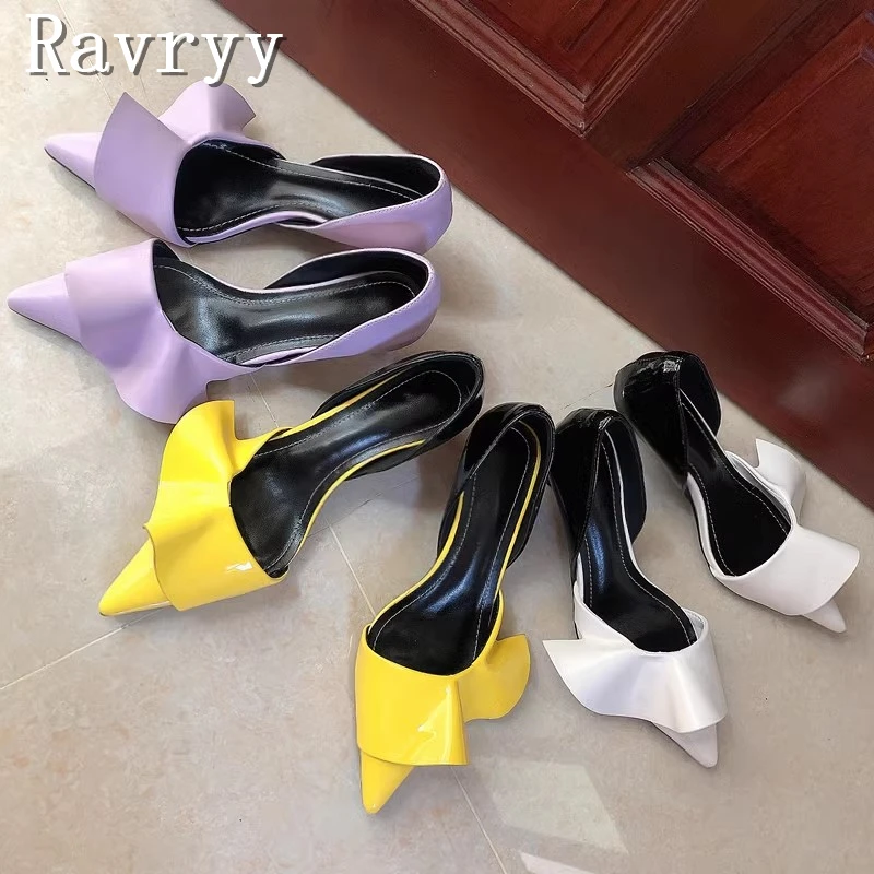 

Lotus Leaf Petal Patent Leather Women's Pumps Pointed Toe Shallow Kitten Heel Sandals Elegant Ladies Party Office Dress Shoes