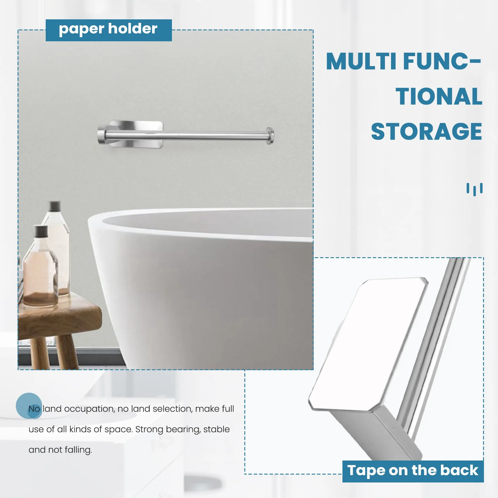 

Hot Kitchen Roll Paper Self Adhesive Wall Mount Toilet Paper Holder Bathroom Tissue Towel Rack Holders