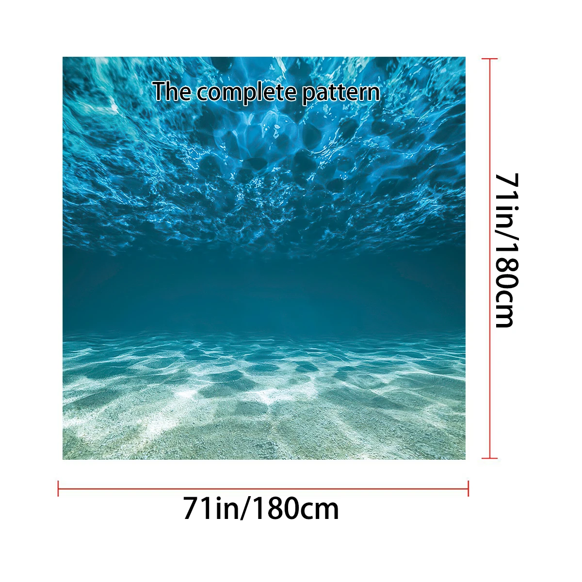 1PC, 180x180cm bathroom polyester shower curtain, mold resistant, waterproof, perforated with hooks, blue seawater print