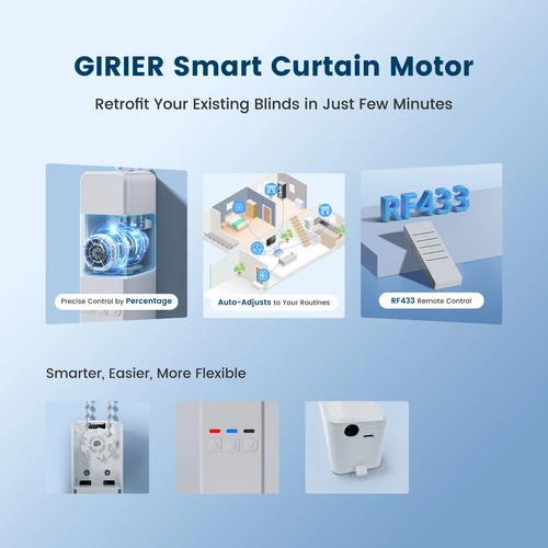 Imagen 2 del producto GIRIER-Motor de cortina inteligente, Motor de persiana enrollable motorizado WiFi para persianas, funciona con el asistente de Google Home Alexa, compatible con la aplicación Tuya