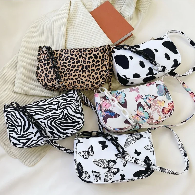 

Casual Fashion Butterfly Pattern Zebra Women Shoulder Underarm Bag Leopard Cow Printing Ladies Small Shoulder Bags Handbag