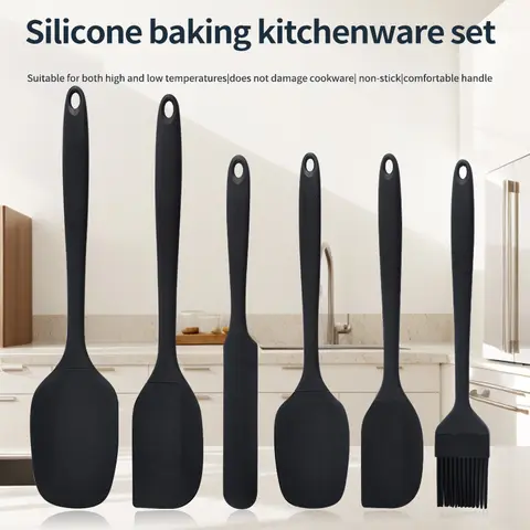 Conjunto de Utensílios de Silicone para Cozinha com 6 Peças, Espátula de Creme, Espátula, Pincel de Óleo, Conjunto de Espátulas de Medição, Ferramenta de Confeitaria, Não Integrado à Mão