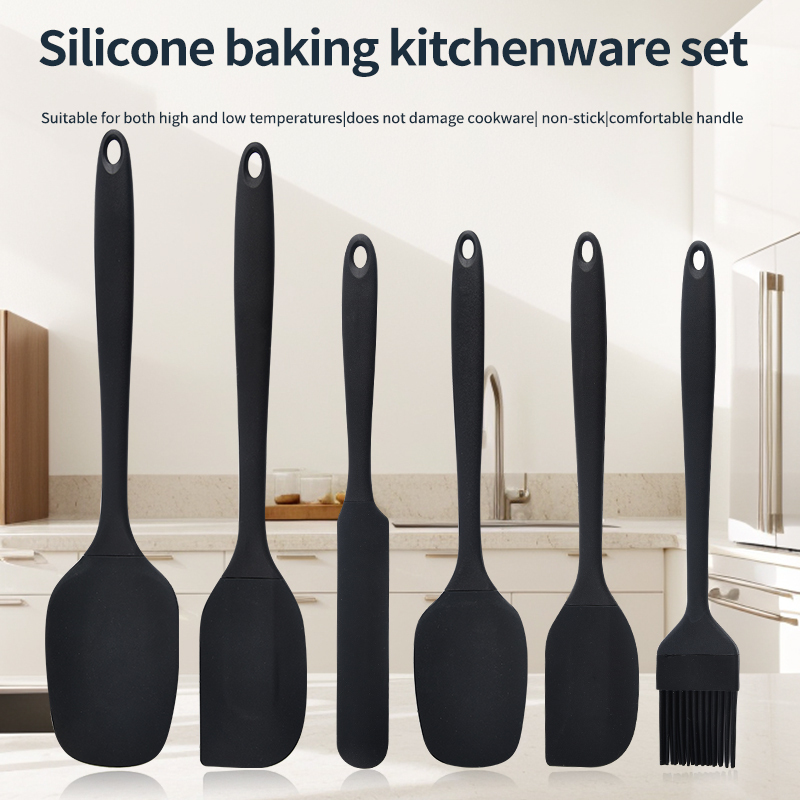  Silicone kitchenware 6-piece set, cream  scraper, spatula, oil brush, size scraper set baking tool，Non-integrated hand 