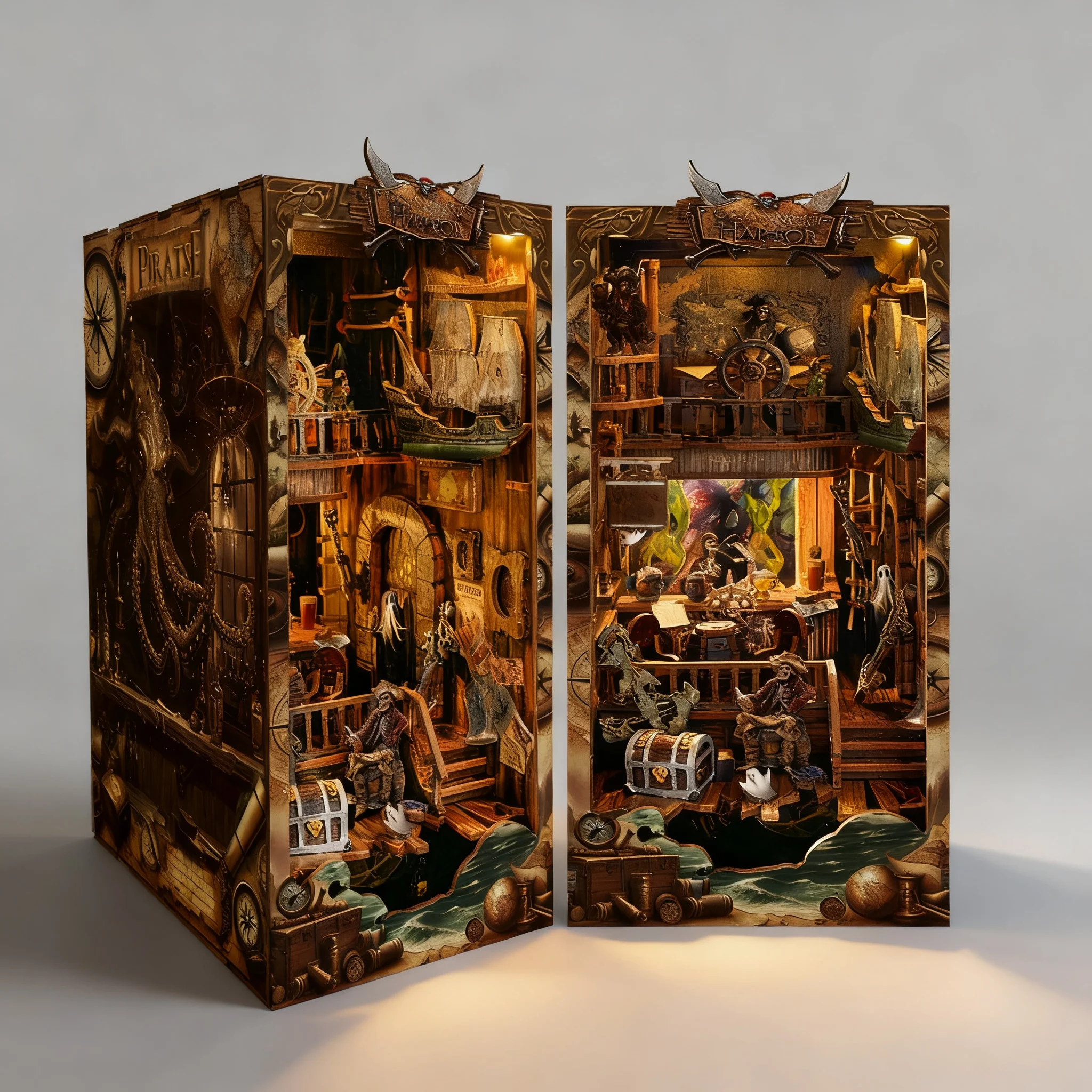DIY Pirate Ship Bookend Kit, 3D Wooden Puzzle Book Nook, Pirate Galleon Bookends Model, Handmade Desk Bookshelf Decor, Adult Cra