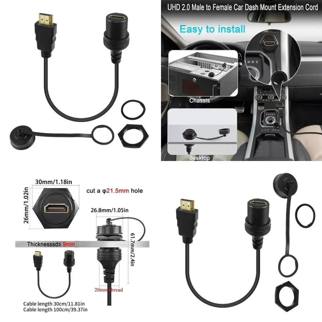 

R53C Car Dashboard Flush Mount 4K60hz Cable, Male To Female Extension Cord For Boats
