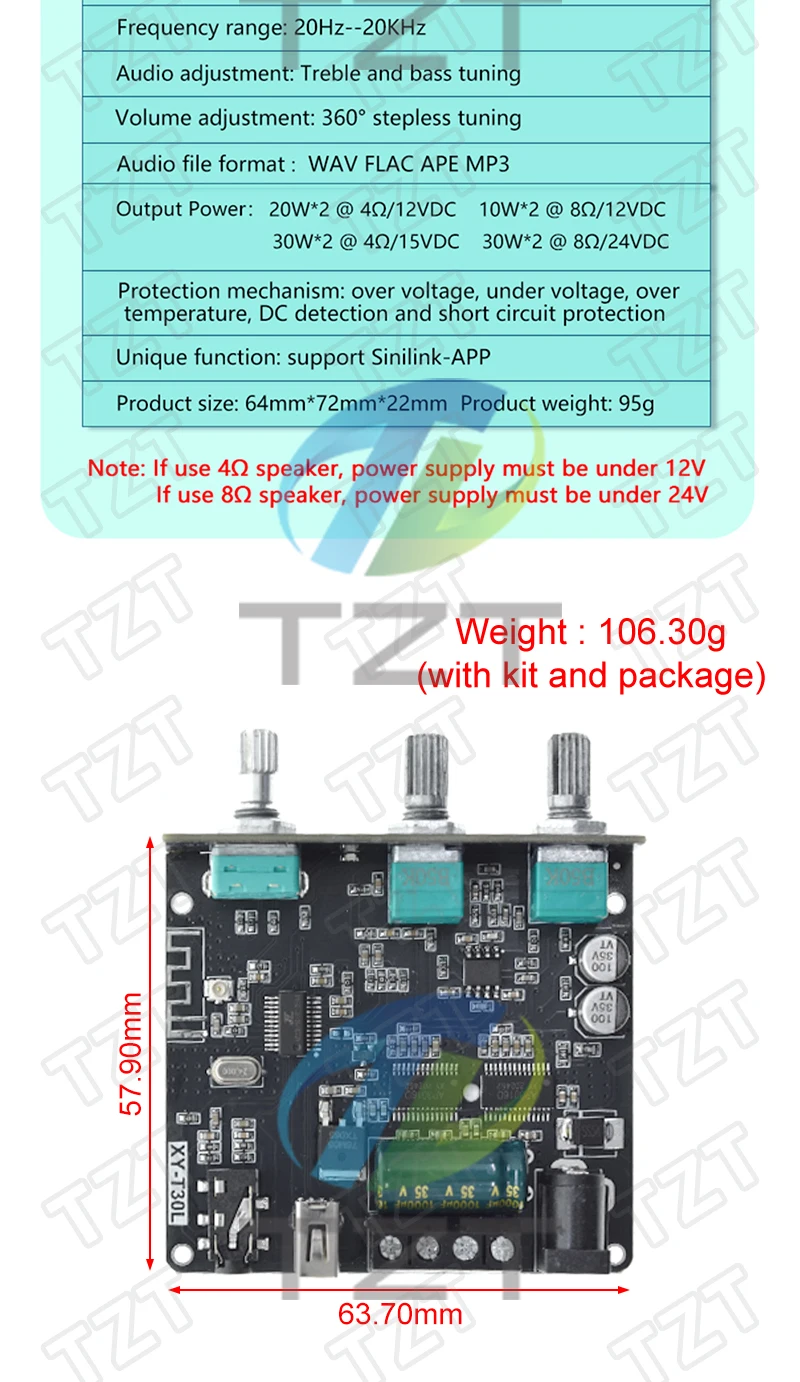 HIFI DIY Audio T30L Bluetooth Digitaler Verstärker-Board-Modul 2.0 Stereo Dual-Kanal 30W * 2 mit Höhen- und Tiefbass-Einstellungen – Detail 8