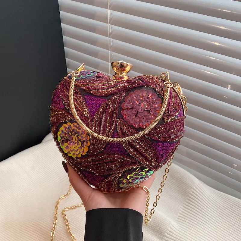 Women's Evening Bag Fashion Heart Shaped Clutch For Party Women's Chain Shoulder Small Bag