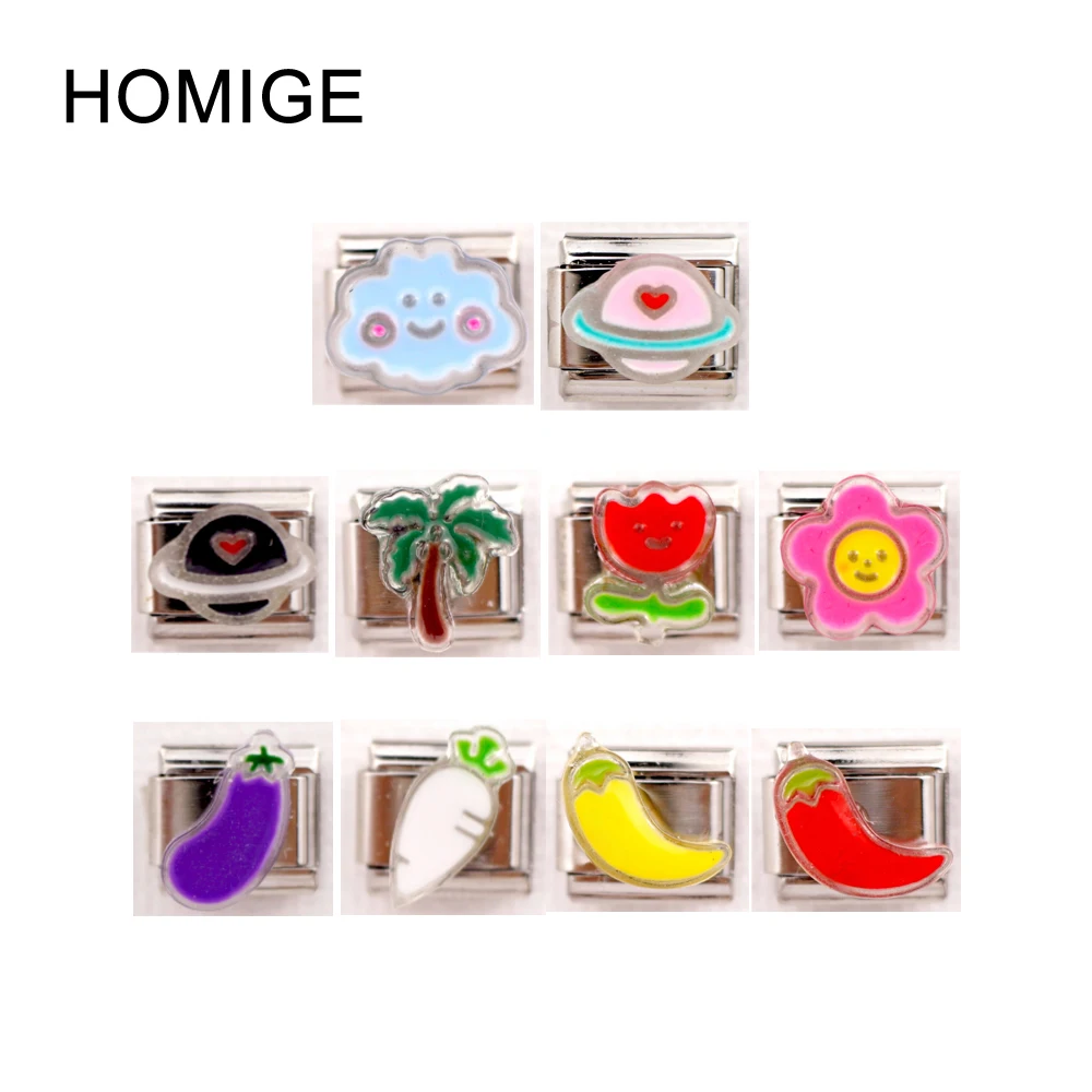 

HOMIGE Vegetable Tree Pattern Elastic Module Itanlian Charm Bracelet Flower Stainless Steel Making Jewelry Woman Luxury Bijoux