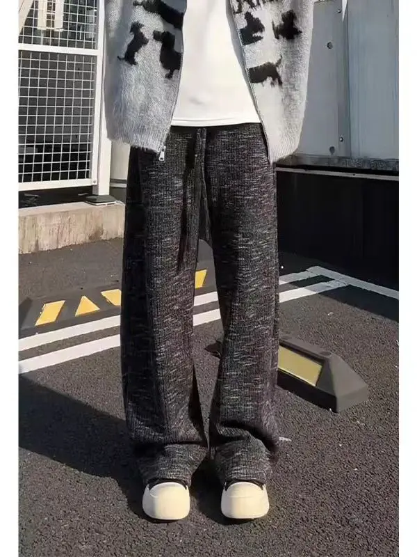 

Retro American Snowflake Tie Dye Fce Lined Loose Straight Leg Thi Warm Casual Pants for Men Autumn Winter High Waist Str...