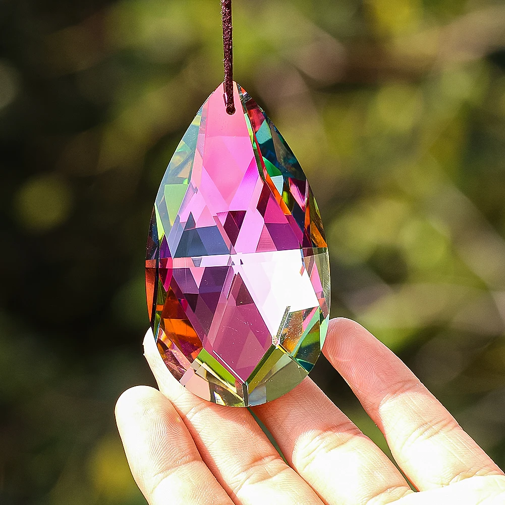 75mm Iridescent Drop Crystal Suncatcher Hanging Rainbow Prism Pendant Faceted Light Catcher Chandelier Parts Window Garden Decor