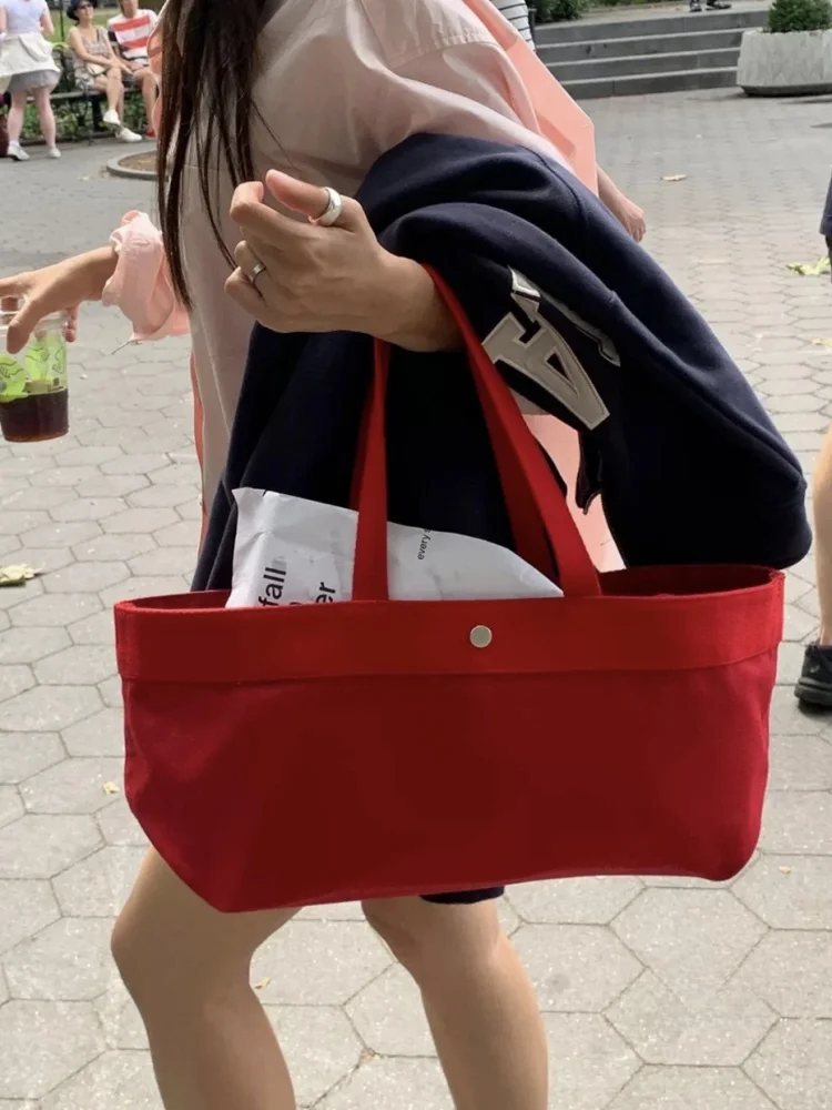 

JOCH 2025 Summer Large Capaci Red Canvas oulder Bag Lazy Boat Bag Tote Bag Briti Sle Casual Handbag Youth Faion