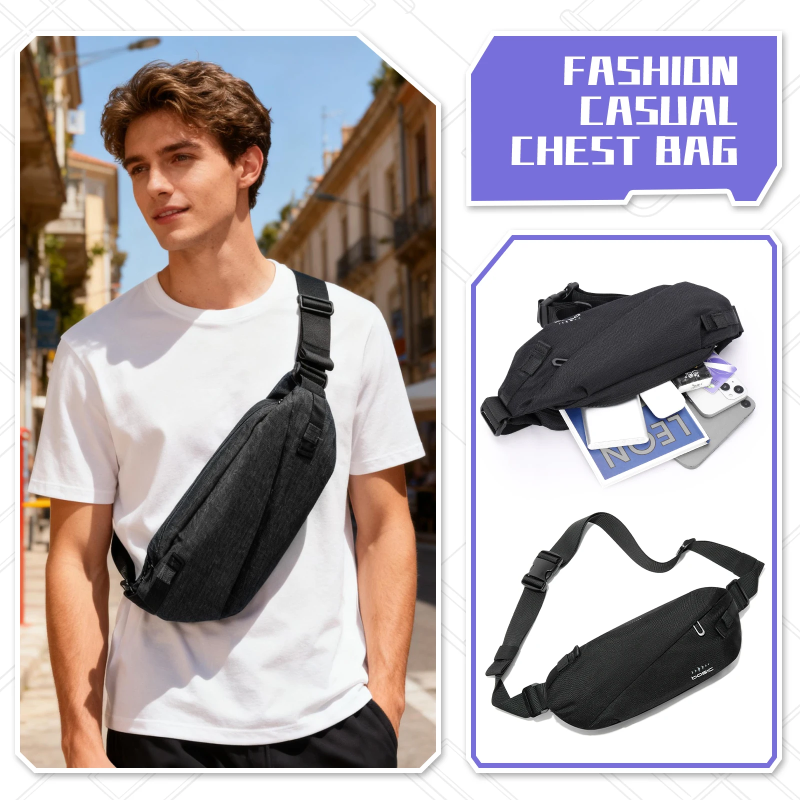 Crossbody Bag Waist Bag Gender-Neutral Casual Waist Bag Trendy Back Bag for Men Women Sports Chest Bag Man Shoulder Bag Hiking