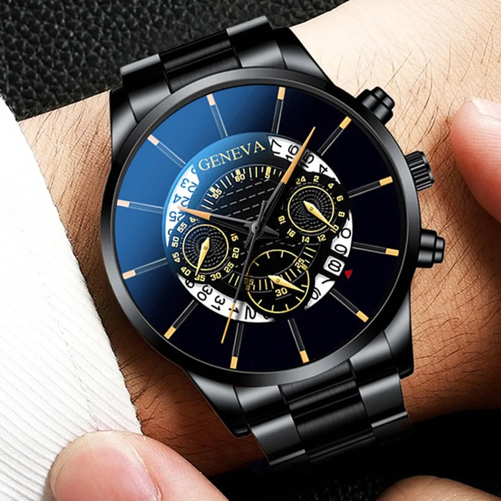 Fashion Cool Unique Digital Literal Multi Layer Dial Men Quartz Mesh Belt Watch