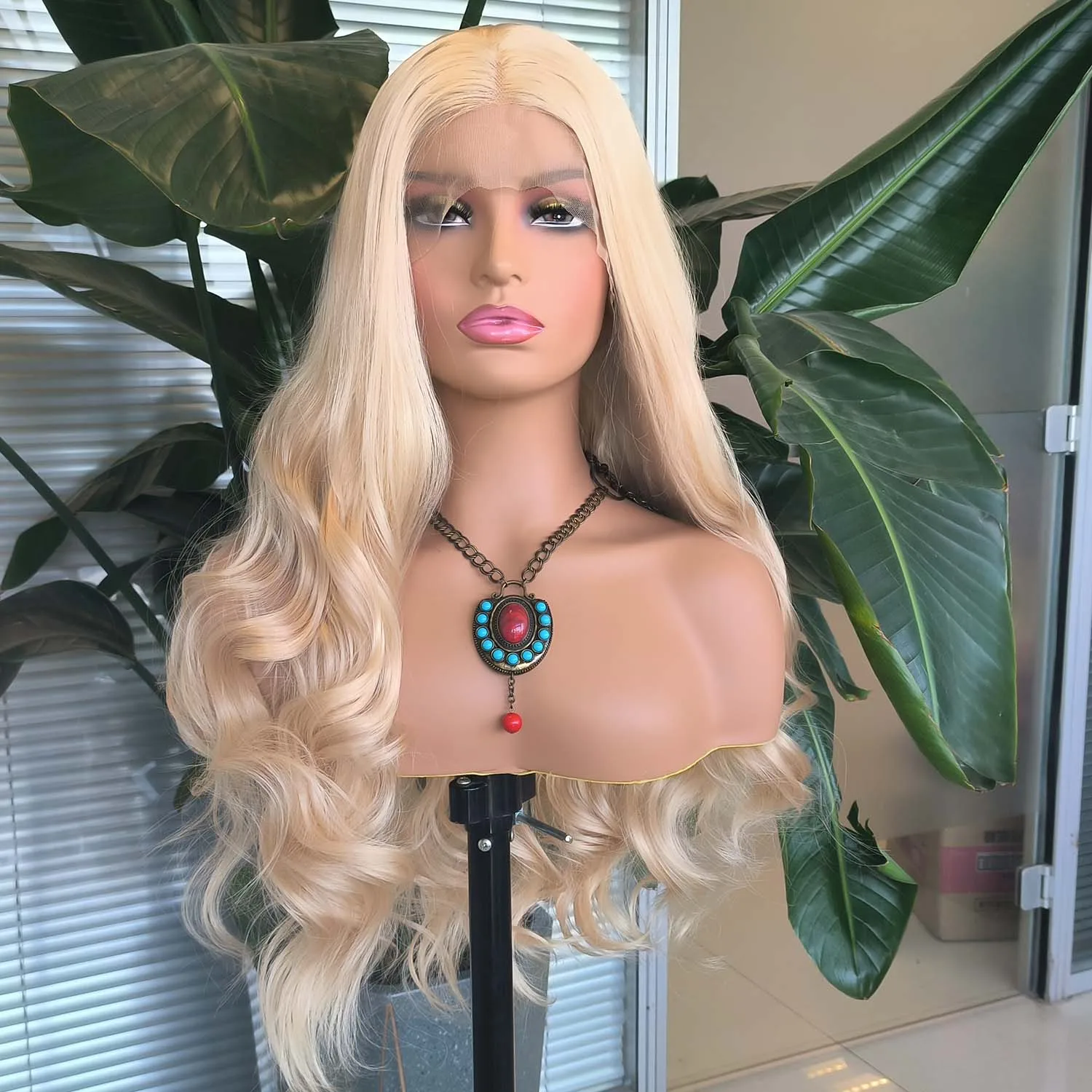 Rdy Blonde Pruik Losse Body Wave Synthetische Kant Voorkant Pruik Lijmloze Natuurlijke Haarlijn Blond Lang Krullend Haar Frontale Pruiken Voor Vrouwen