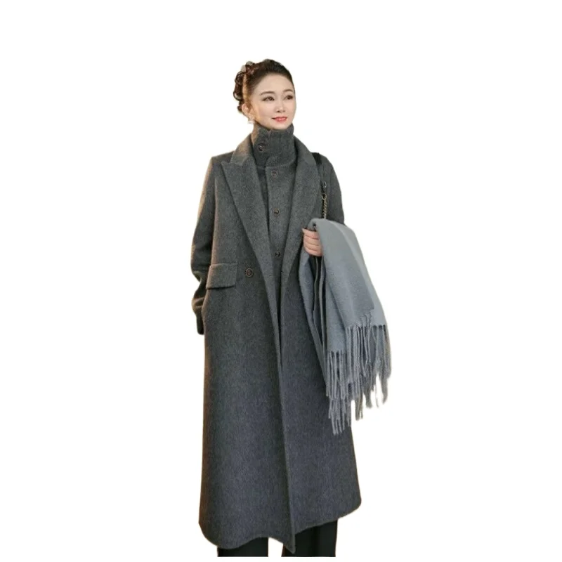 

New Autumn and Winter Fashion Double-Sided Wool Coat & Vest Two-Piece Set for Women – Korean Style Mid-Length Woolen Outerwear