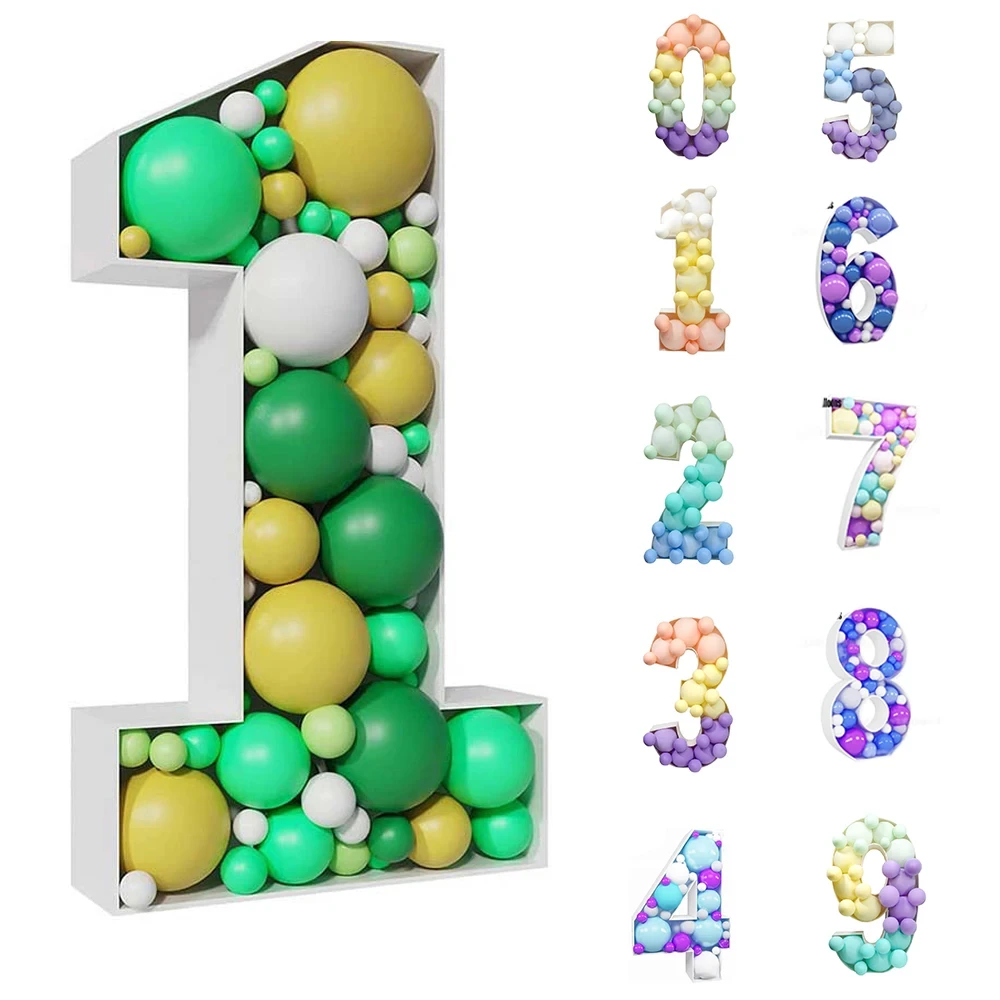 93cm Gigantyczna figura Balon do napełniania Pudełko Urodzinowe Balon Numer 0 1 2 3 Balon Rama Rocznica Baby Shower Home Party Decor
