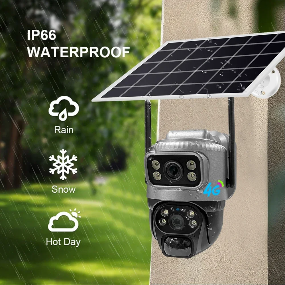 8MP 4K Doppia Lente 4G Telecamera Solare PIR Visione Notturna Rilevazione Umana Impermeabile Video di Sicurezza IP Cam Batteria CCTV Monitor