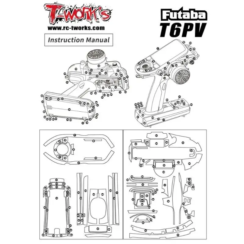 Original T Works TS-079 pegatina de piel de Radio de grafito brillante (para Futaba T6PV) herramienta Rc