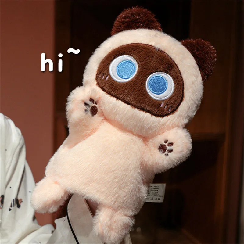 Kreskówkowy lalka na rękę w kształcie kota syjamskiego, miękka pluszowa zabawka, czarny kot, cosplay, pluszowa lalka, zabawki edukacyjne, kawaii lalka na palec.