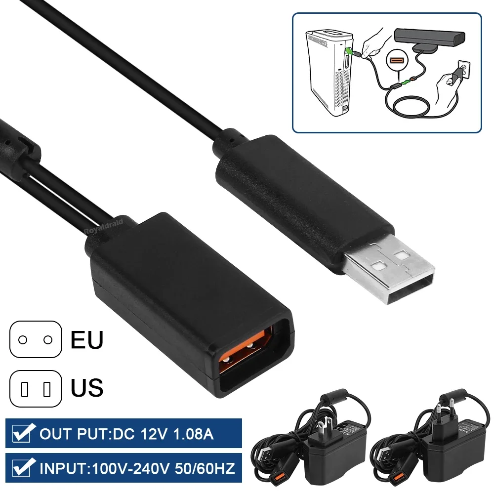 1PCS NEW AC Power Supply 100V-240V Kinect AC Adapter USB Charging Charger For Xbox 360 / Slim Kinect Sensor EU/US Plug