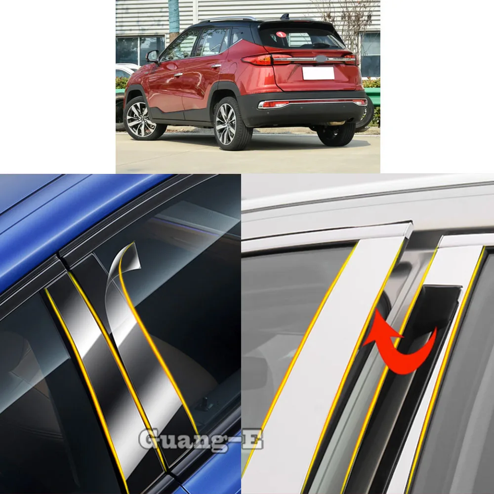 Car TPU/Glossy Mirror Pillar Post Cover For JAC Refine S4 T60 Sei Sehol X4 2019-2022 Door Trim Window Molding Sticker 6pcs