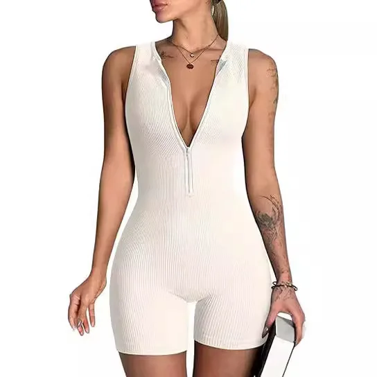 2024 New Sleeveless Knit Bodysuit Hot Summer Sexy Bodycon Off Shoulder Halter Yoga Tops Casual Street Bodice For Women ClubWear