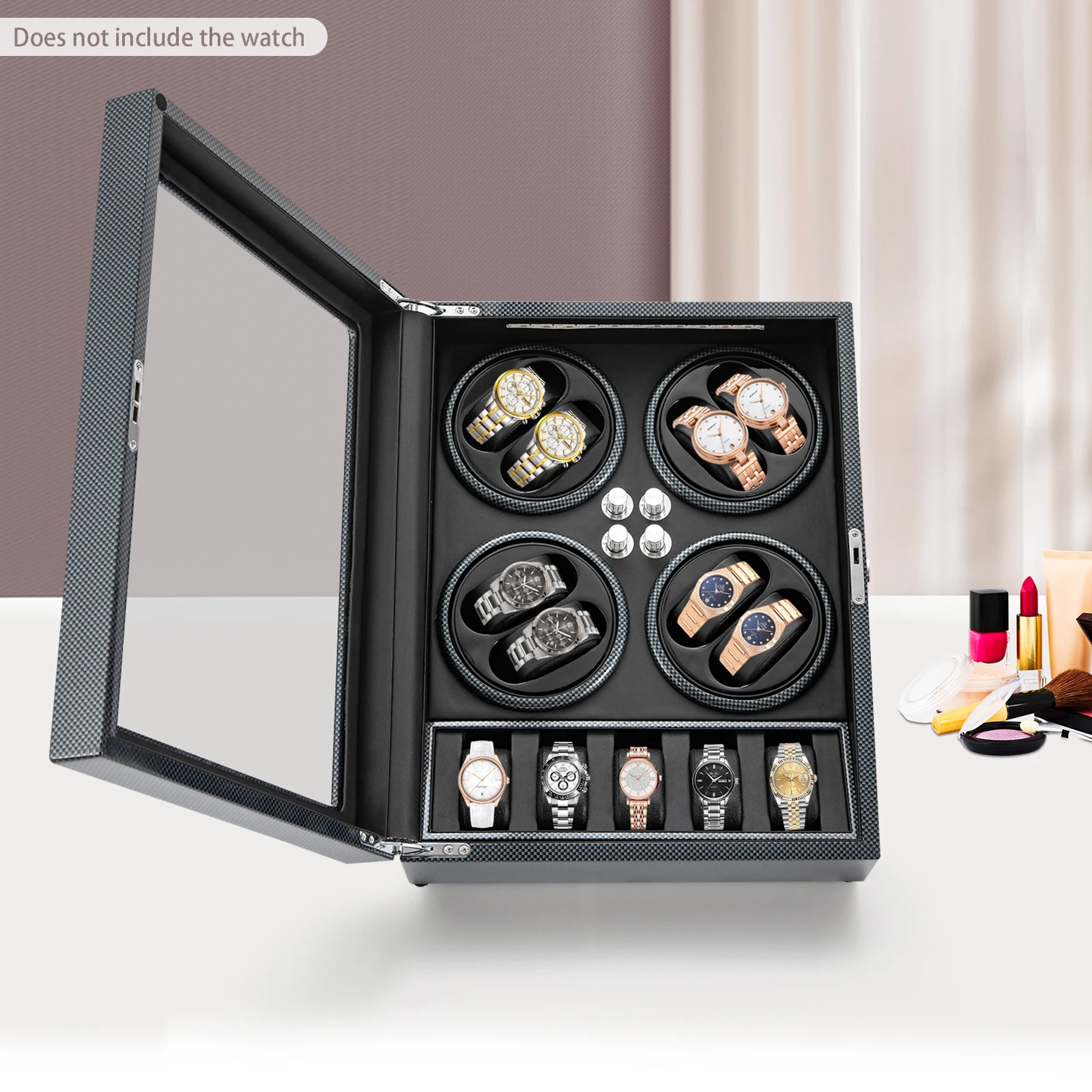 Lock&Key 8+5 Watch Winder Non-Slip Feet US Plug 5 Modes For Living Room Showcase Dressing Table