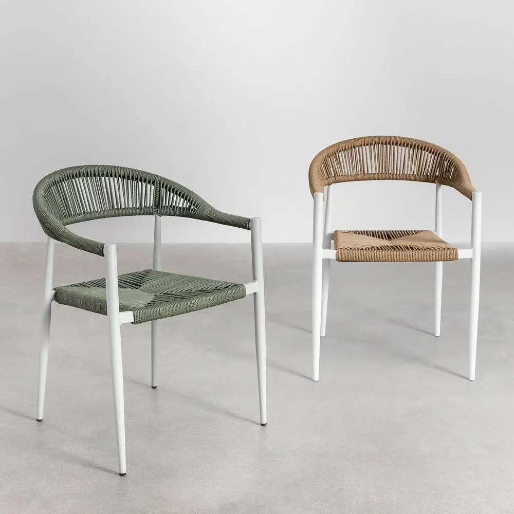 Modern Aluminum Frame Outdoor Rope Patio Furniture Rope Weaving Stackable Garden Chairs