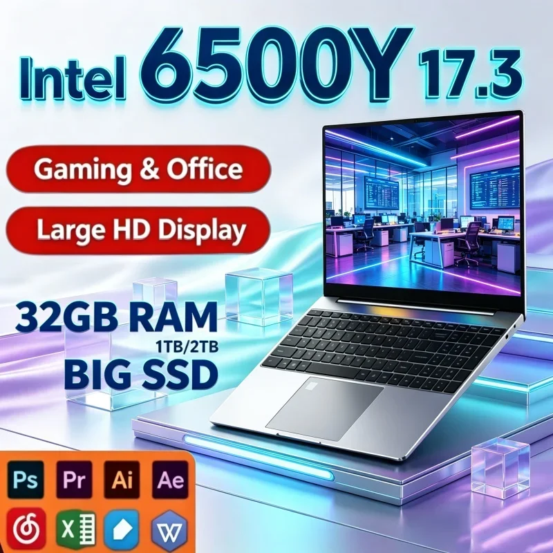 17.3" Dainty Laptops Intel 6500Y Windows 11 32GB 2TB HD Display Fingerprint Unlock Gamer Study Office Notebook Computer PC