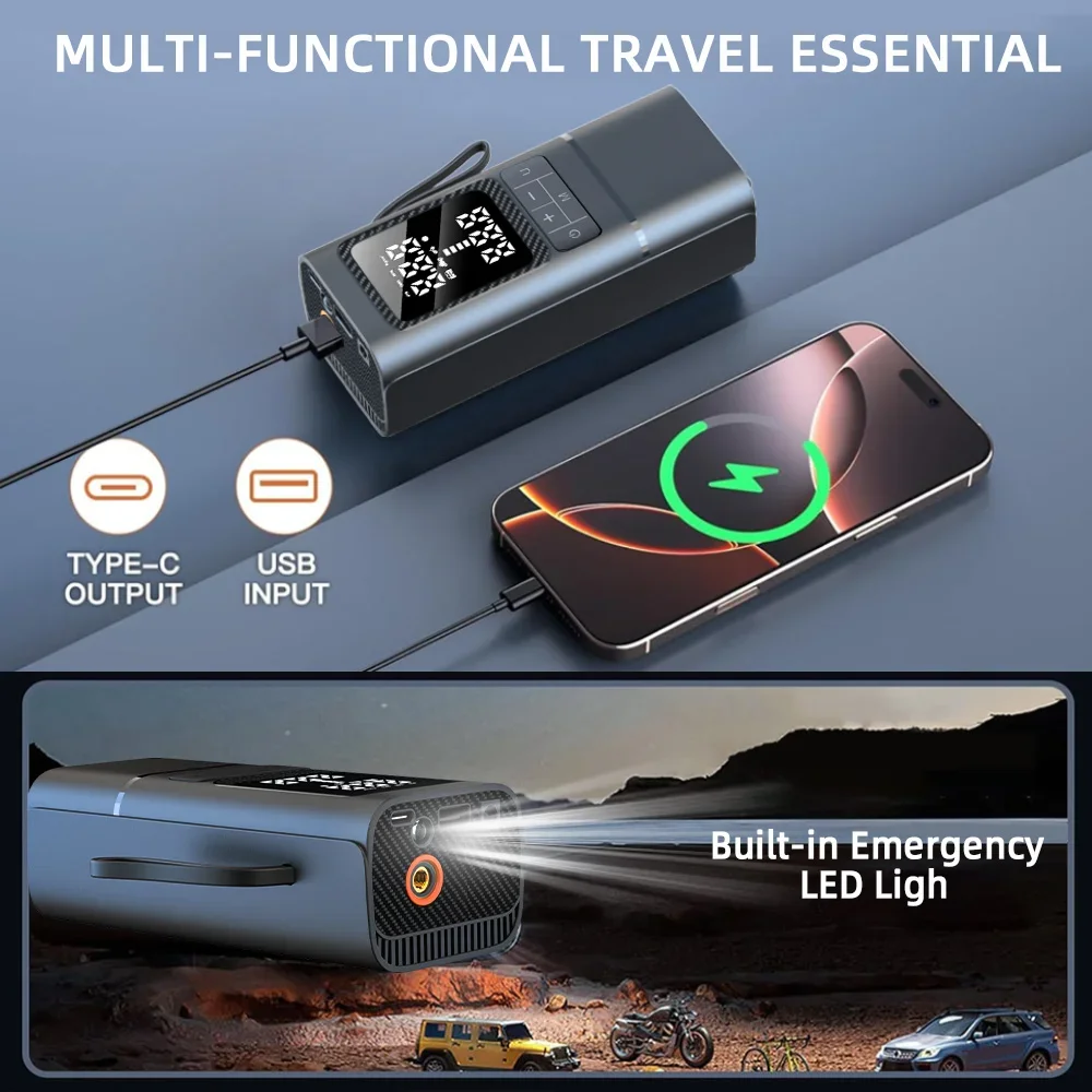 Motorcycle Wireless Portable Tire Inflator 6000mAh Air Pump Digital LED Auto Stop Power Bank for Car Motorcycle Bike Ball Swim