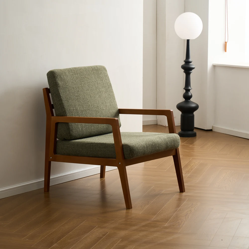 

Wholesale Minimalist Style Single Seat Accent Chair Factory Frame Colorful Fabric Sofa For Living Room Coffee Shop Apartments