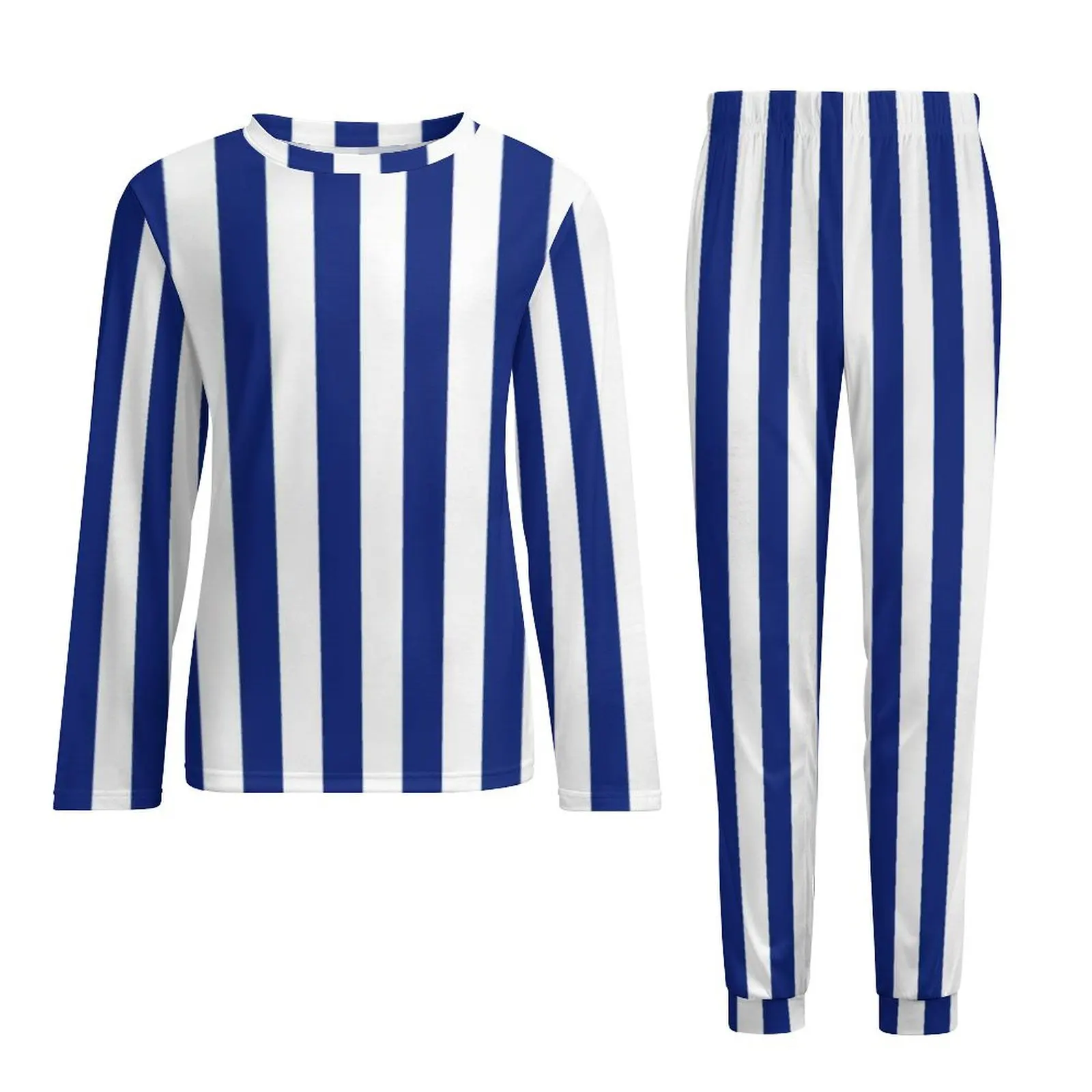 Nautisches Design Pyjama Herbst vertikale dunkelblaue Streifen Nacht Nachtwäsche Männer 2 Stück Grafik lange Ärmel übergroße Pyjama-Sets