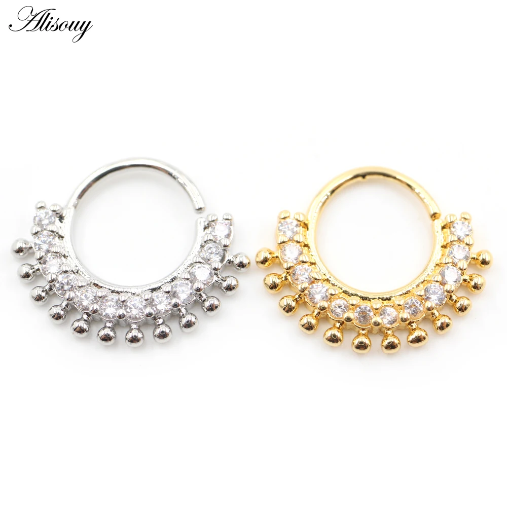 Alisouy 1Piece Copper Zircon CZ Multi-Color Round  Nose Rings Daith Ear Captive Tragus Cartilag Earrings Piercing Body Jewelry