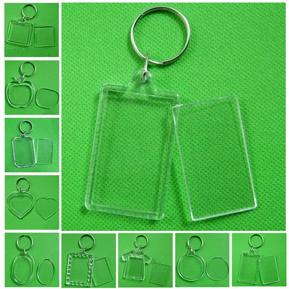 1 unidad de llavero de anillo dividido DIY a la moda, llavero rectangular transparente en blanco con inserción acrílica, marco de fotos, llavero, regalos