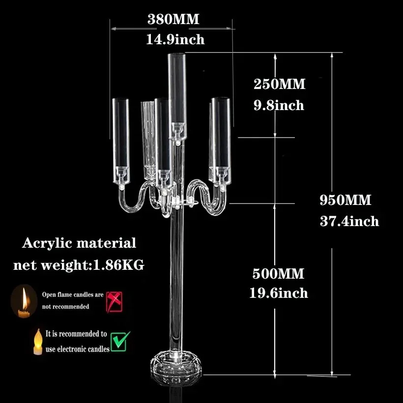 5-ramienny świecznik akrylowy świeczniki ozdoby na środek stołu weselnego Candelabros Decoracion Hogar dekoracje ślubne