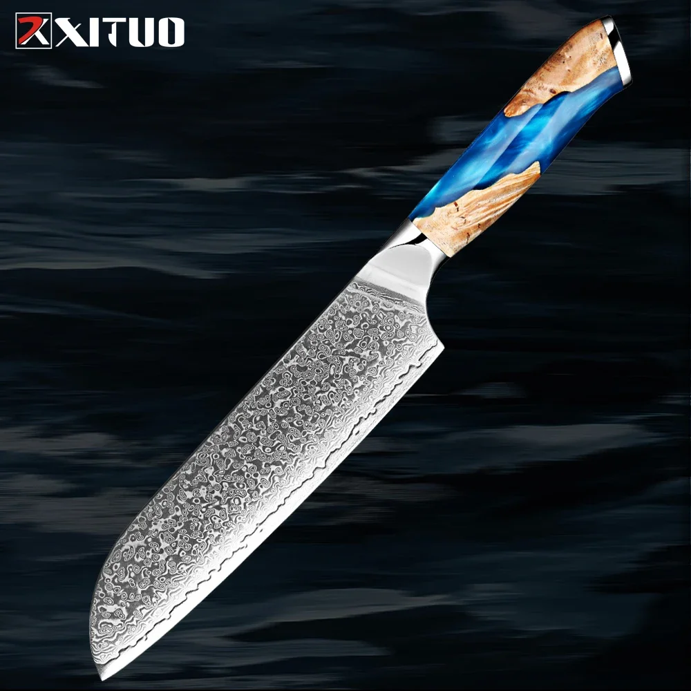 

Damascus Steel Japan Santoku Chef Knife 7 Inch, Super Sharp Kitchen Slicing Knife, Asian Chef's Knife for Meat Vegetable