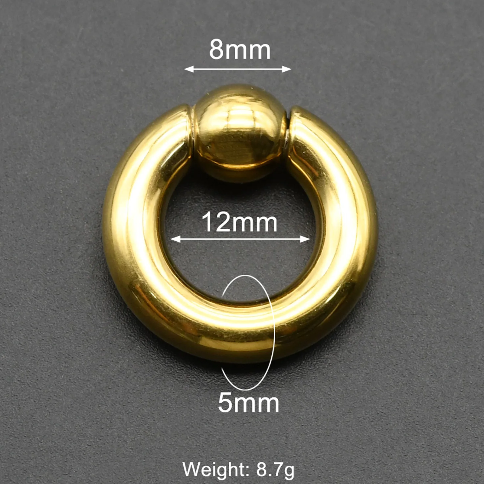 Large Gauge Surgical Steel Septum Piercing Nose Ring, Captive Bead