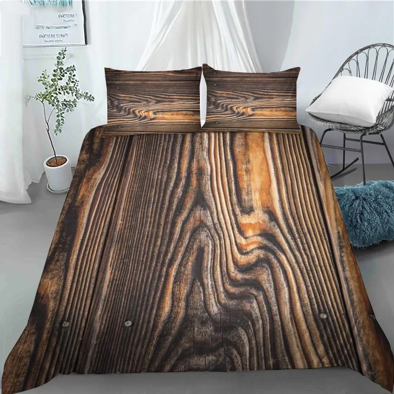 

3D Colorful Retro Wood Pattern Duvet Cover Polyester Quilt Cover with Pillowcase Kids Adults Home Bedroom Decor King Queen Size