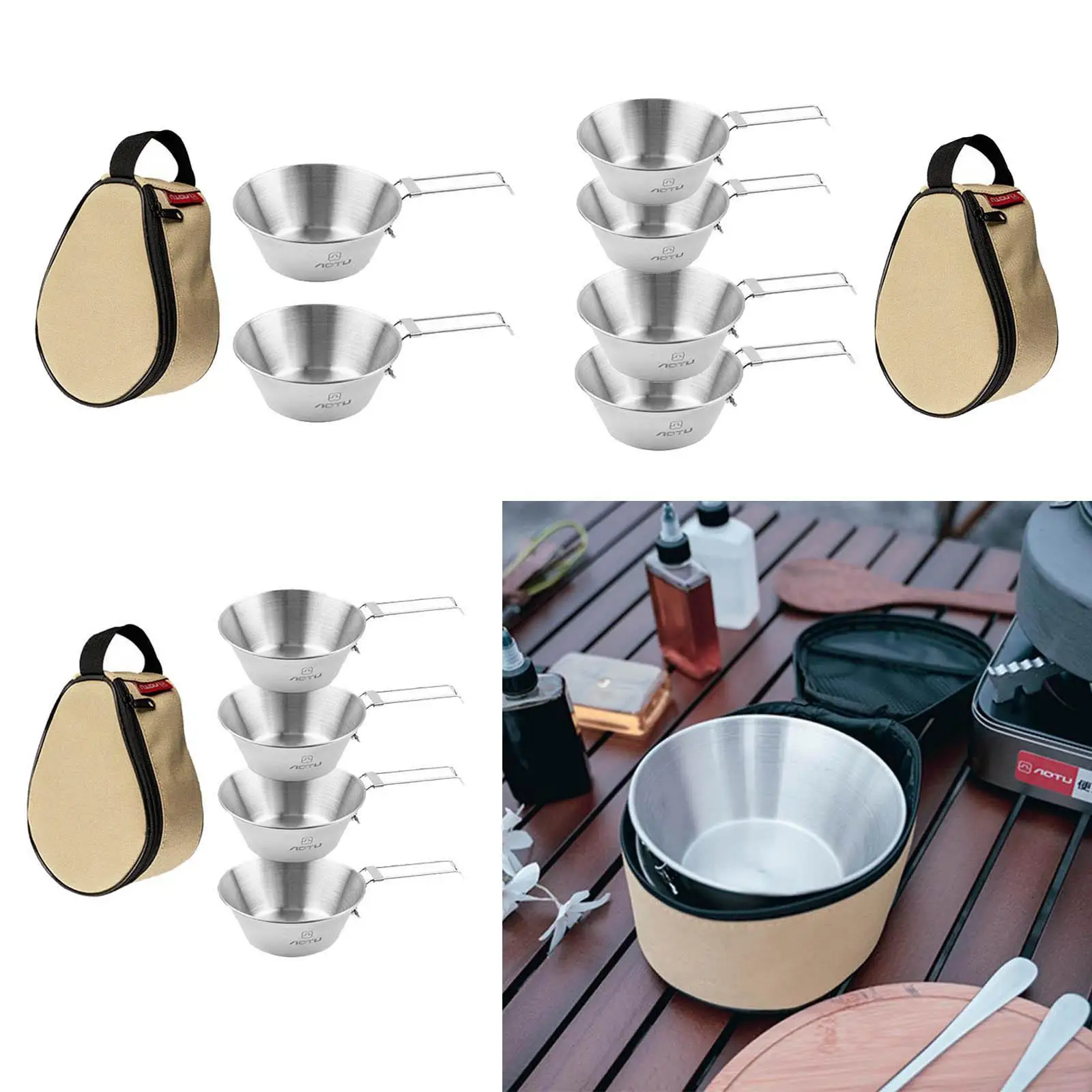 Lichtgewicht kampeerkom, buitenservies met opvouwbare handgreep, opbergtas, kookgerei voor barbecue, wandelen, barbecue