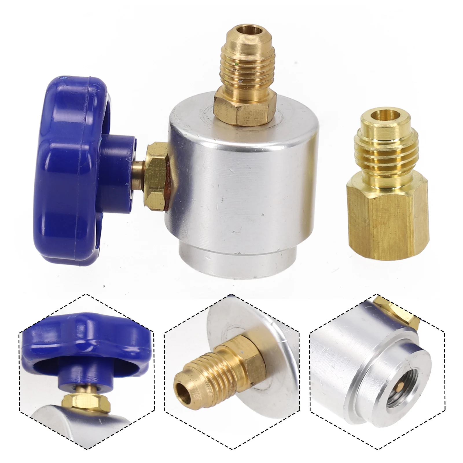 R134A dapat menyegel sendiri Dispenser katup keran R134A adaptor penghubung tangki 1/4 ''to 1/2'' alat perbaikan AC