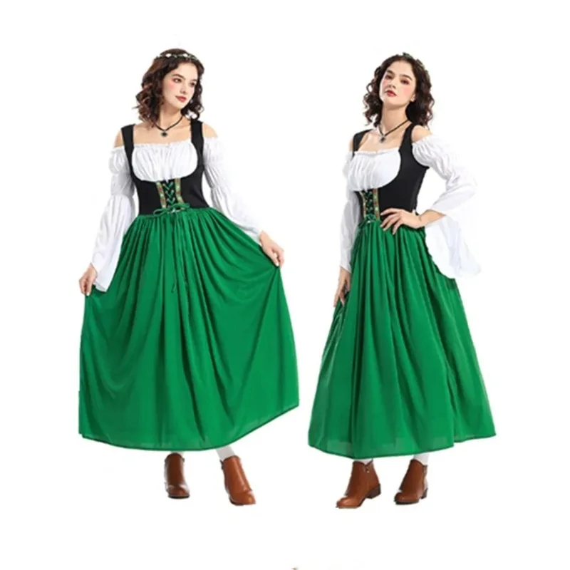 

Green Long Oktoberfest Dirndl Dress For Women German Oktoberfest Bavarian St Patricks Day Miss Leprechaun Halloween Costume