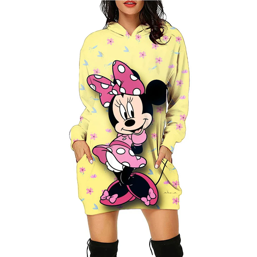 Hoodie Dresses Long Sleeves Korean Fashion Mini Dress Y2k Minnie Mouse Women 2022 Sweater Dress Elegant Mickey Kawaii Disney 3XL