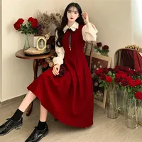 Plus Size Corduroy Doll Neck Two-Piece Illusion Dress Women's New 2023 Autumn/Winter Plus-Size Waist-Fitted Long Dress