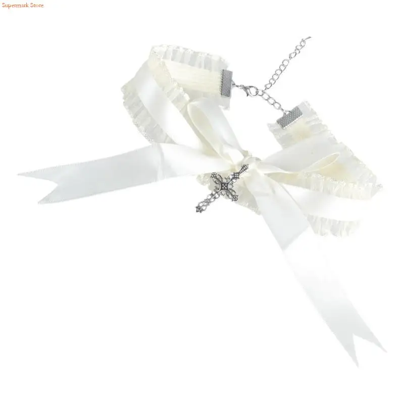 

Q5WE кружевное колье с рюшами и бантом в виде крестов, кулон, ювелирные аксессуары